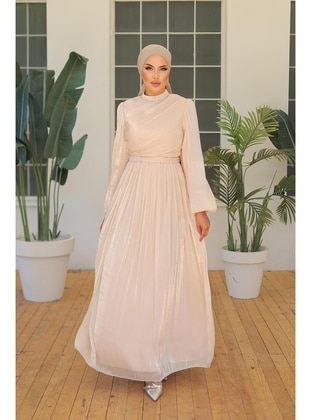 Beige - Modest Evening Dress - Hakimoda