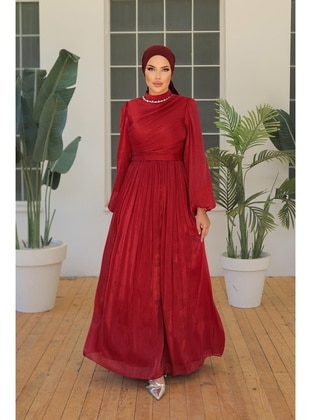 Burgundy - Modest Evening Dress - Hakimoda