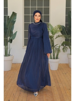 Navy Blue - Modest Evening Dress - Hakimoda