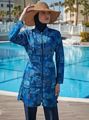 Navy Blue - Printed - Burkini - Remsa Mayo