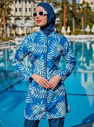 Light Navy Blue - Printed - Burkini - Remsa Mayo