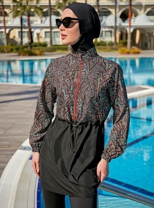 Black - Printed - Burkini - Remsa Mayo