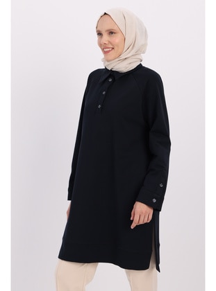 Navy Blue - Cuban Collar - Tunic - ALLDAY