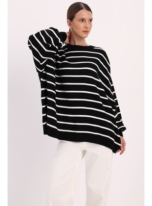 Black - Stripe - Crew neck - Jumper - ALLDAY