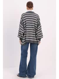 Grey - Stripe - Crew neck - Jumper