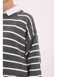 Grey - Stripe - Crew neck - Jumper