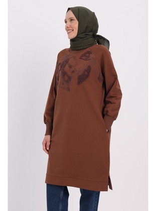 Brown - Crew neck - Tunic - ALLDAY