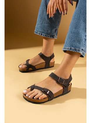 Black - Sandal - Sandal - Pembe Potin