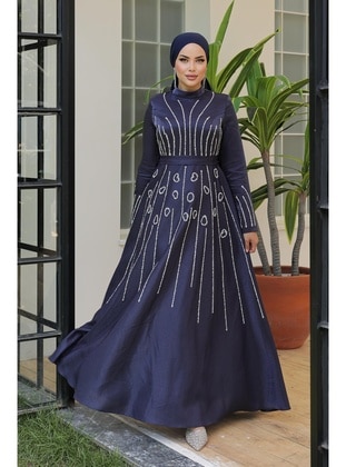 Navy Blue - Modest Evening Dress - Hakimoda