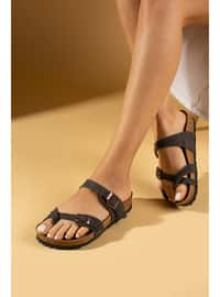 Black - Flat Slippers - Sandal