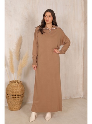 Beige - Modest Dress - Melike Tatar