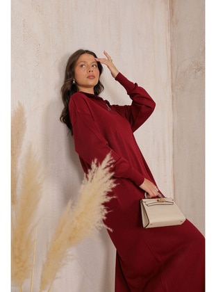 Burgundy - Modest Dress - Melike Tatar