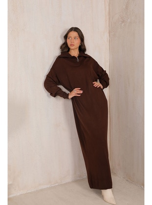 Brown - Modest Dress - Melike Tatar