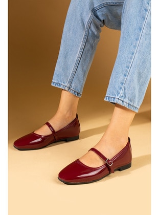 Red - Flat Shoes - Pembe Potin