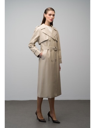 Beige - Trench Coat - Olcay