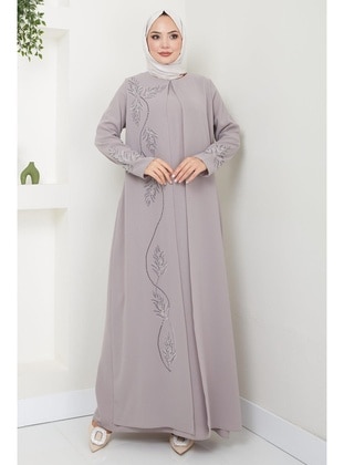 Beige - Modest Dress - Hafsa Mina