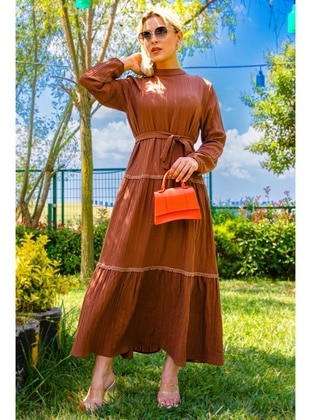 Brown - Modest Dress - Hafsa Mina