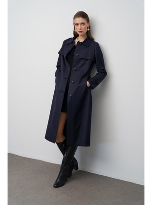 Navy Blue - Trench Coat - Olcay