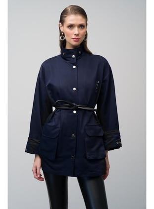 Navy Blue - Trench Coat - Olcay