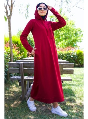 Burgundy - Modest Dress - Hafsa Mina