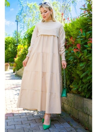 Beige - Modest Dress - Hafsa Mina