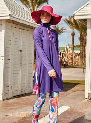 Purple - Unlined - Printed - Burkini - Marina