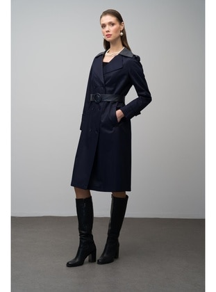 Navy Blue - Trench Coat - Olcay