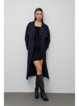 Navy Blue - Trench Coat - Olcay