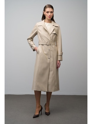 Beige - Trench Coat - Olcay