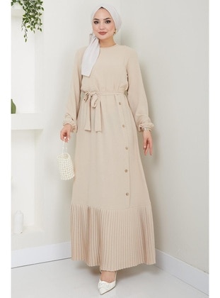 Beige - Modest Dress - Hafsa Mina