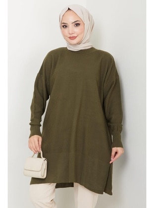 Khaki - Knit Tunics - Hafsa Mina