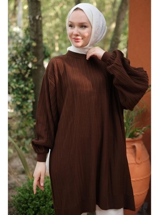 Brown - Knit Tunics - Hafsa Mina