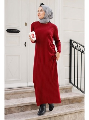 Burgundy - Knit Dresses - Bestenur