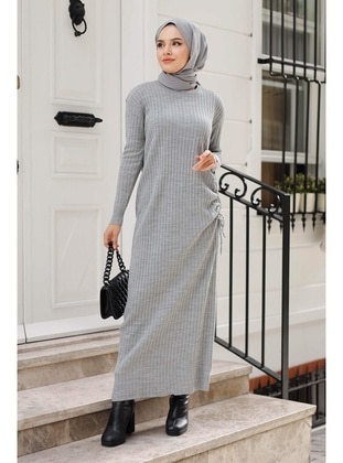 Grey - Knit Dresses - Bestenur