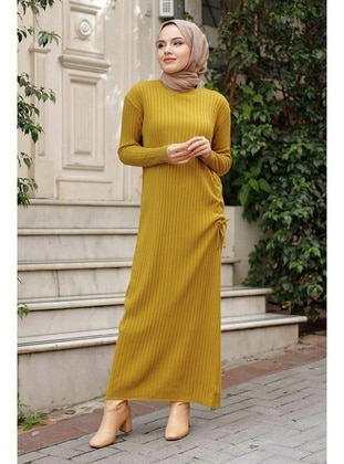 Olive Green - Knit Dresses - Bestenur