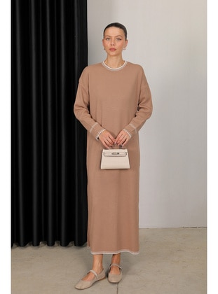 Beige - Modest Dress - Melike Tatar