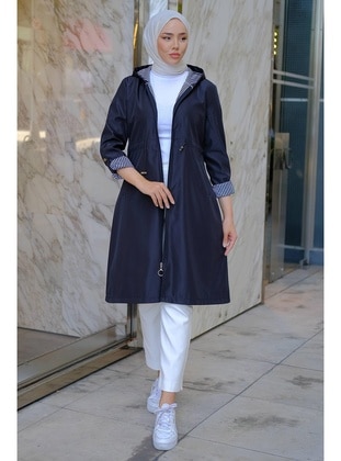 Navy Blue - Trench Coat - Hafsa Mina