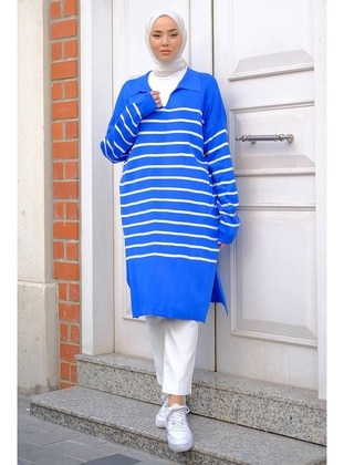 Blue - Knit Tunics - Hafsa Mina