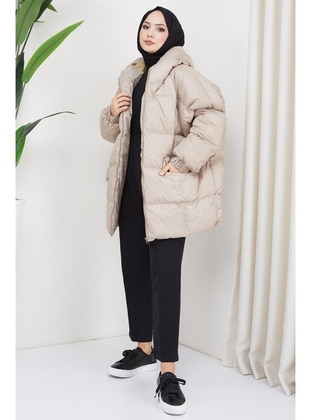 Beige - Puffer Jackets - Hafsa Mina