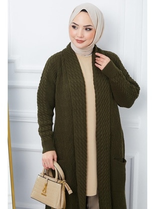 Khaki - Knit Cardigan - Hafsa Mina