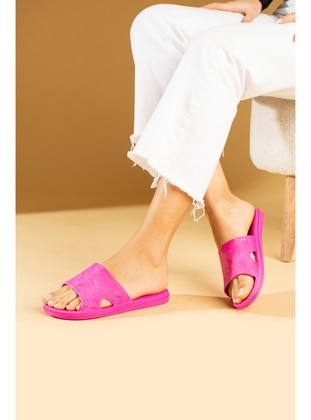 Fuchsia - Flat Slippers - Sandal - Pembe Potin