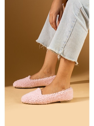 Red - Flat Shoes - Pembe Potin