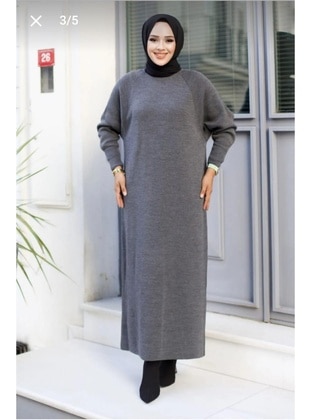 Grey - Knit Dresses - Maymara