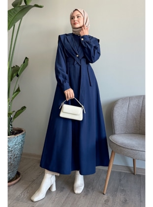 Navy Blue - Trench Coat - InStyle