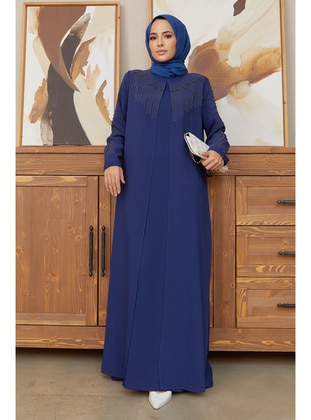 VAVİNOR Indigo Modest Plus Size Evening Dress