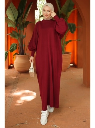 Burgundy - Modest Dress - Hafsa Mina