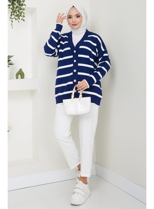 Navy Blue - Knit Cardigan - Hafsa Mina