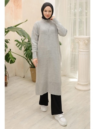 Grey - Knit Tunics - Hafsa Mina