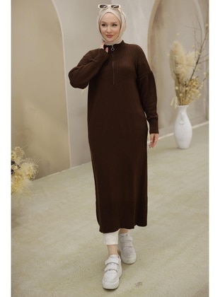 Brown - Knit Tunics - Hafsa Mina