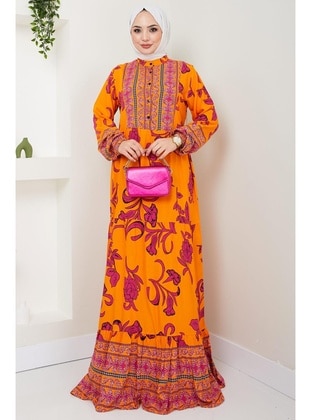 Orange - Modest Dress - Hafsa Mina